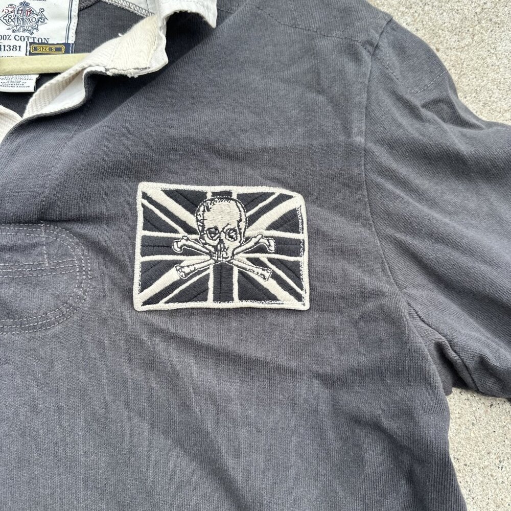 Ralph Lauren Black Long Sleeve Polo with White Collar & Crest - Picture 3 of 8